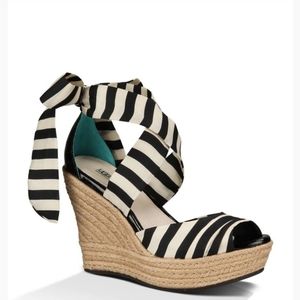 UGG Lucianna Black and White Striped Wedge Size 8.5